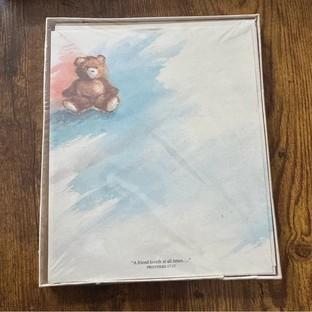 DaySpring Watercolor Teddy Bear Stationery Set Proverbs 17:17 16 Sheets USA - Picture 1 of 7